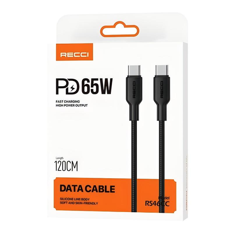 RECCI RS46CC - PD65W Fast Charging Type-C to Type-C Data Cable 1.2M - Black