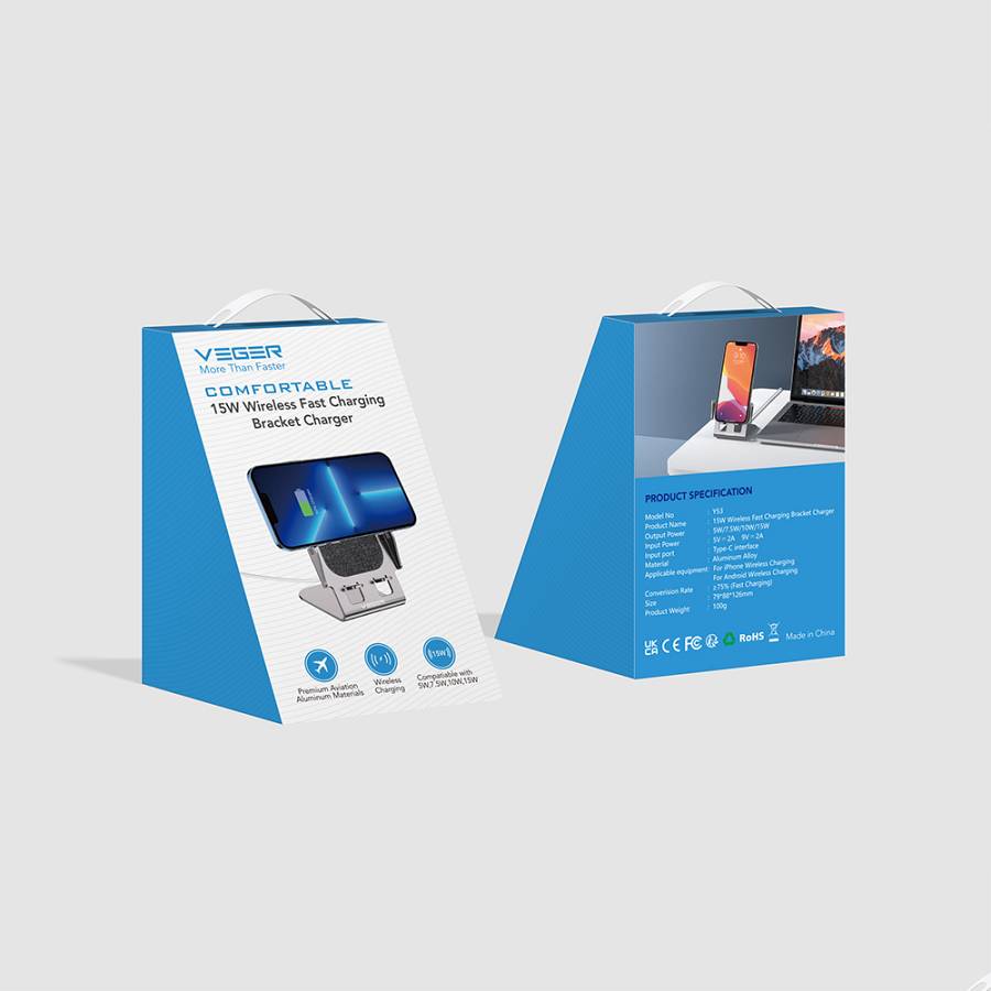 Veger Y53 Βάση Αλουμινίου Ασύρματης Φόρτισης Qi - 15W - Grey
