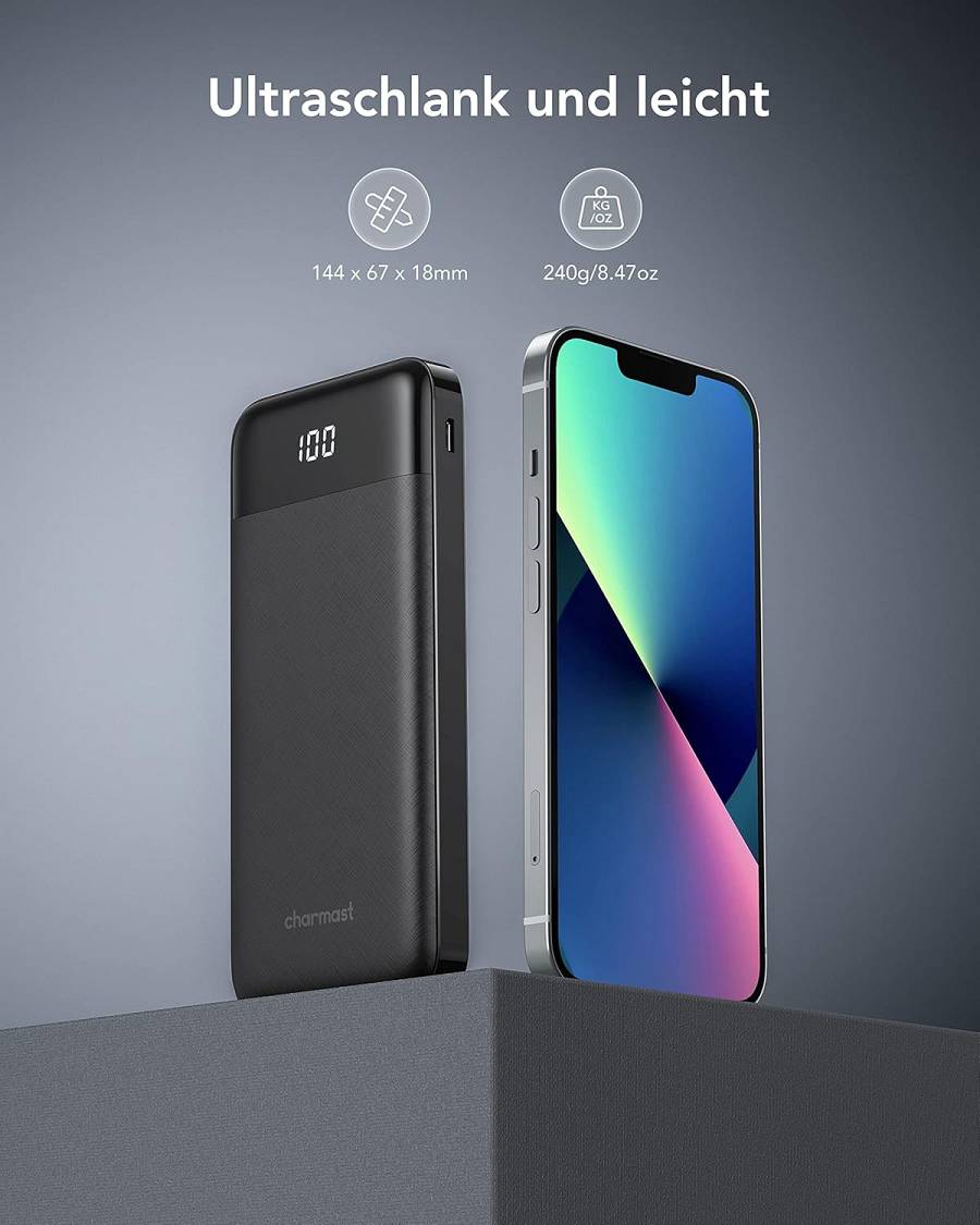 Charmast W1148 Power Bank 10000mAh PD20W with built-in cables Micro USB / Type C / Lightning 5V3A  black