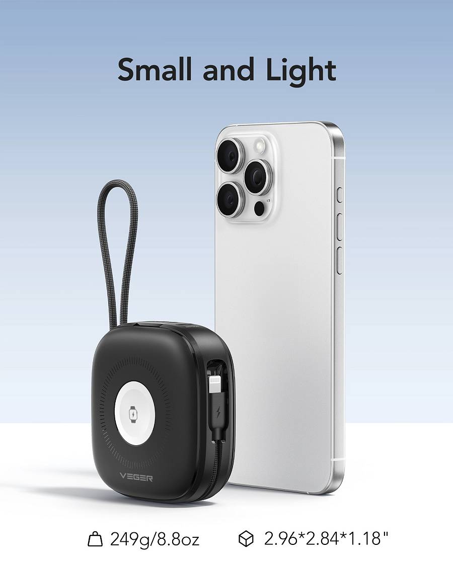 Veger W1185 - PD20W MagCore 3in1 - 10,000mAh Wireless Charging Powerbank for Apple iPhone, Watch & AirPods - Black