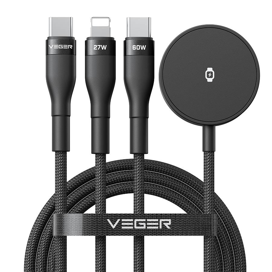 VEGER V730 - Multi-Functional 3-in-1 Fast Charging Cable | 92W Power Delivery & Smartwatch Wireless Charger