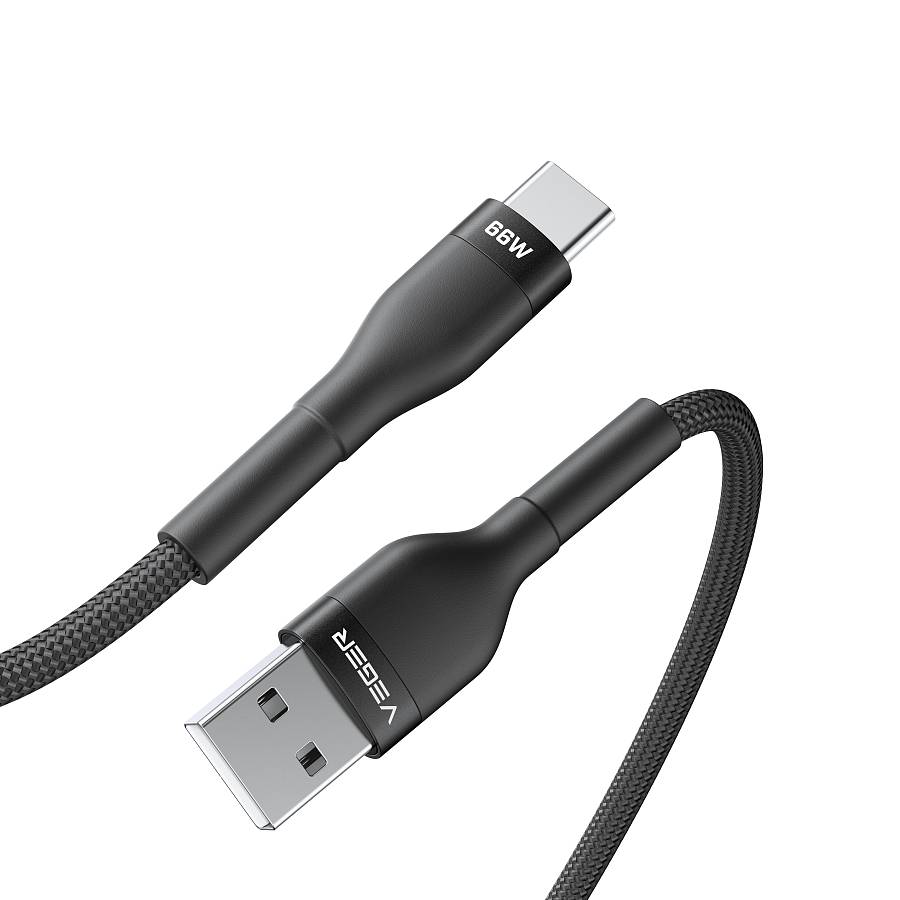 VEGER AC04 66W USB-A to USB-C Cable, 1.2m Premium Braided Fast Charging Cord for Huawei SuperCharge, Oppo SuperVOOC, Xiaomi Quick Charge, Type-C Charging Cable