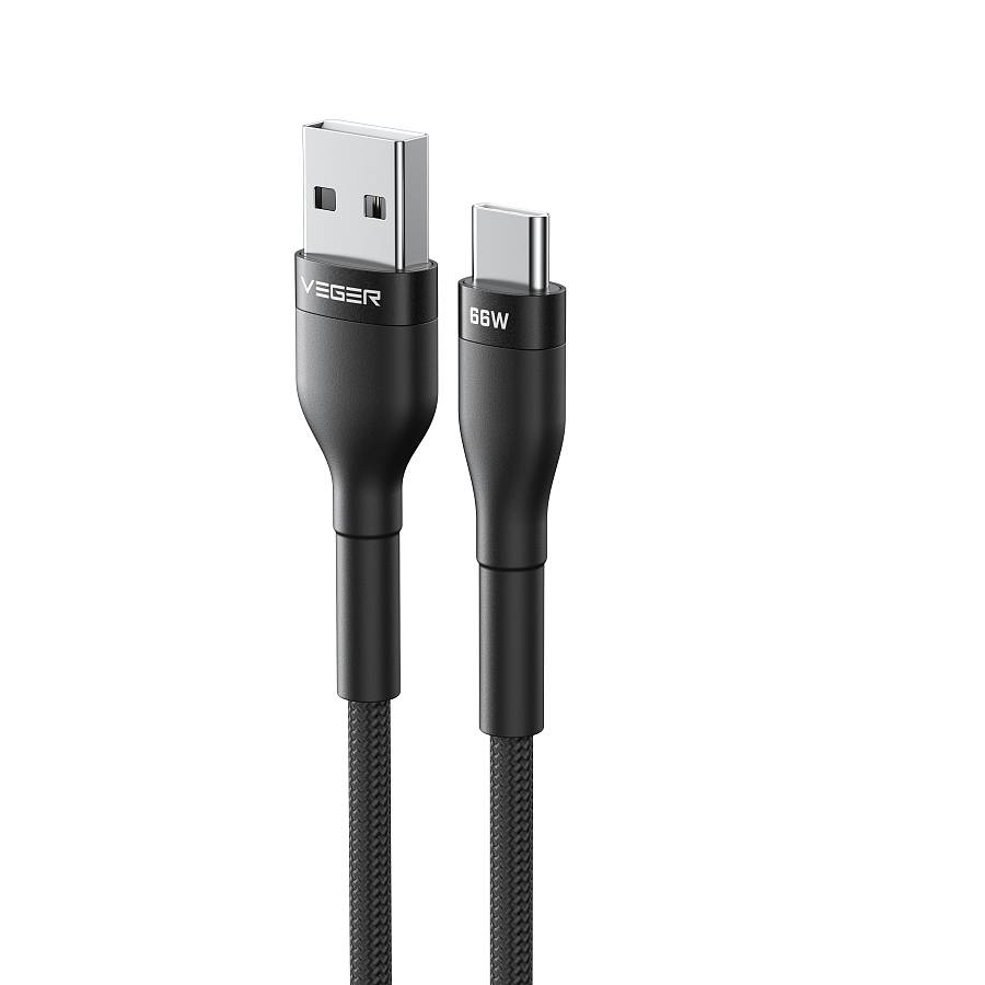 VEGER AC04 66W USB-A to USB-C Cable, 1.2m Premium Braided Fast Charging Cord for Huawei SuperCharge, Oppo SuperVOOC, Xiaomi Quick Charge, Type-C Charging Cable