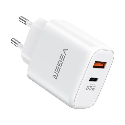 Veger TC650 - Φορτιστής Χωρίς Καλώδιο με Θύρα USB-A και Θύρα USB-C 65W Power Delivery / Quick Charge 3.0 Λευκός