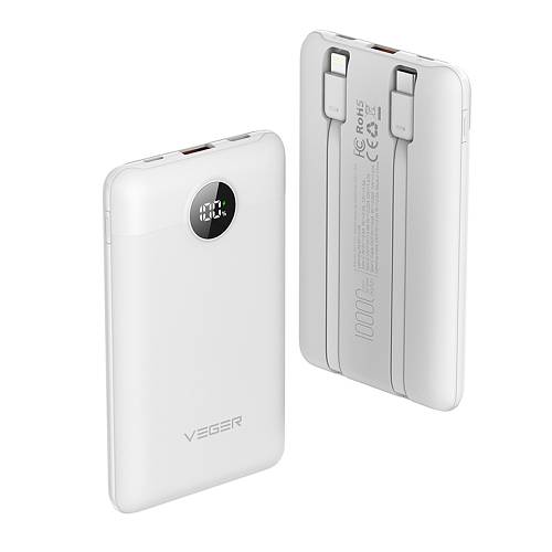 Veger C11 - 10,000mAh 22.5W PD Digital Display Light Weight Powerbank With Built In Non-MFI Lightning & USB-C Cable